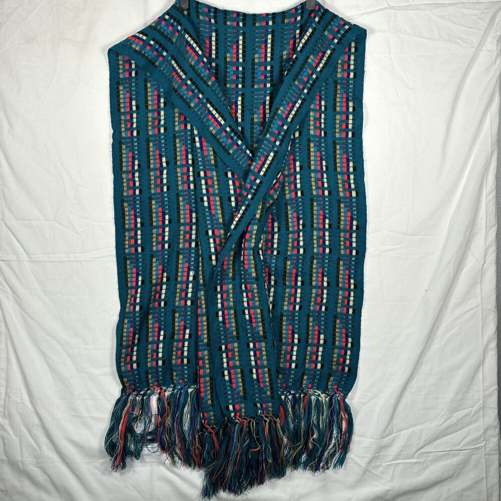 Blanket Scarf Wrap Rectangle Fringe Woven Lightweight Green Multi Striped 80x22